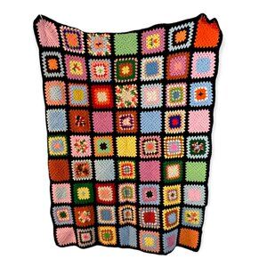 Vintage Afghan Granny Square Crochet Blanket Roseanne Big Bang Theory 70 x 50